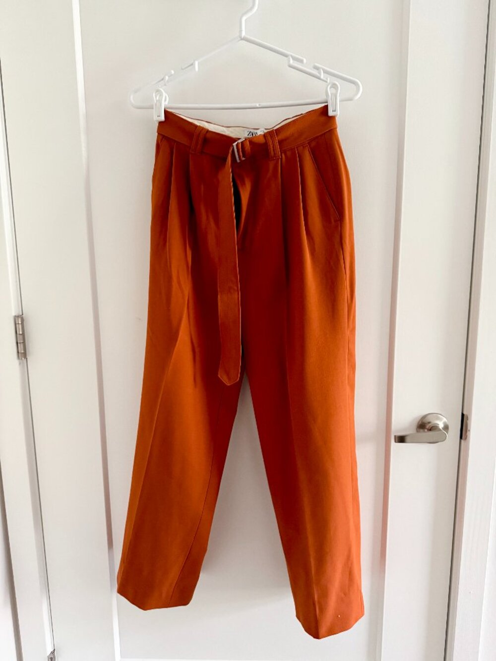 NWOT Zara Burnt Orange Pleated Belted Trousers XS Petite